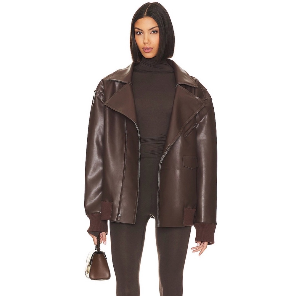 Norma Kamali Oversized Moto Jacket in Chocolate